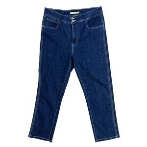 Levi's 724 High Rise Straight Crop Jeans Dark Blue Denim Bck Carpenter Pocket 32